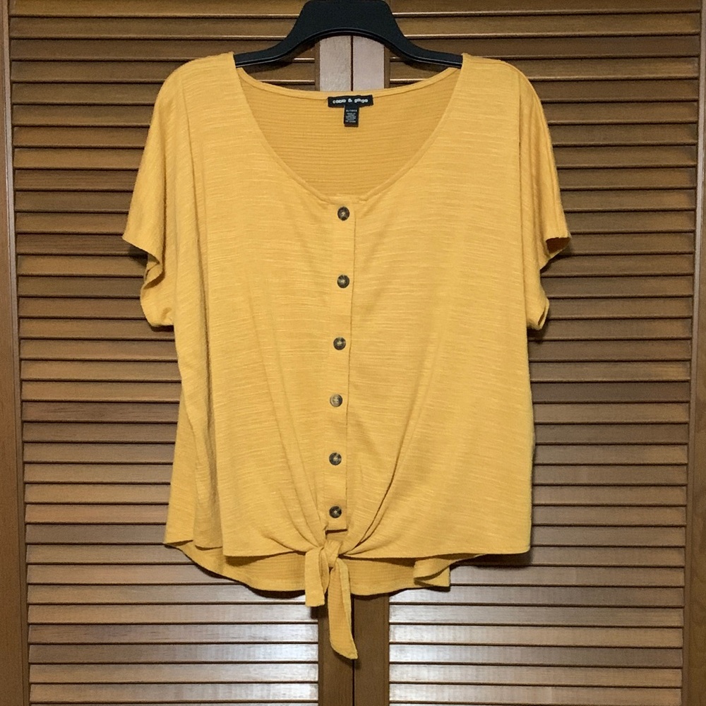 Cable and Gauge Goldenrod Tie Front Button Down Short Sleeve Shirt XL